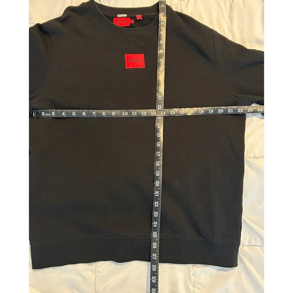 Hugo Boss Mens Sweatshirt Black Red Logo Patch Crewneck Pullover Large